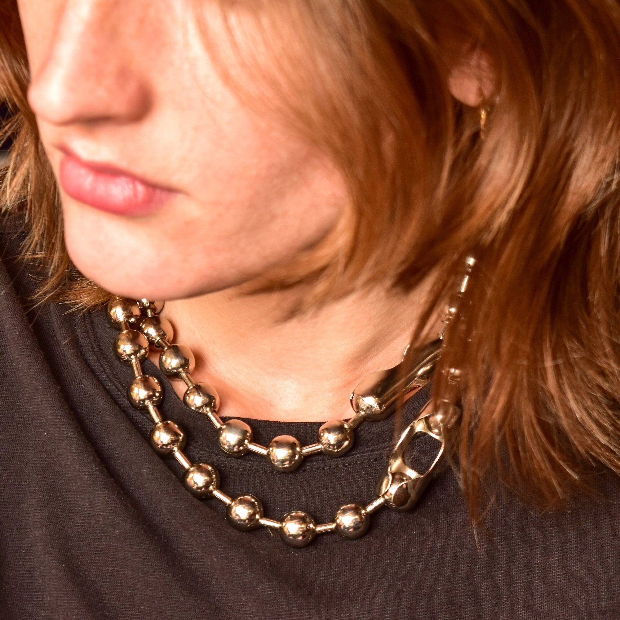 Oversized Ball Chain Necklace, Retro Chunky Stainless Steel Wrap Necklace, Versatile Jewelry, 36" L