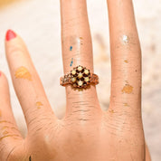 Victorian 14K Opal Flower Harem Ring, Antique Hand-Engraved Rose Gold Cluster Ring, Unknown Stones, 6 3/4 US - Good's Vintage