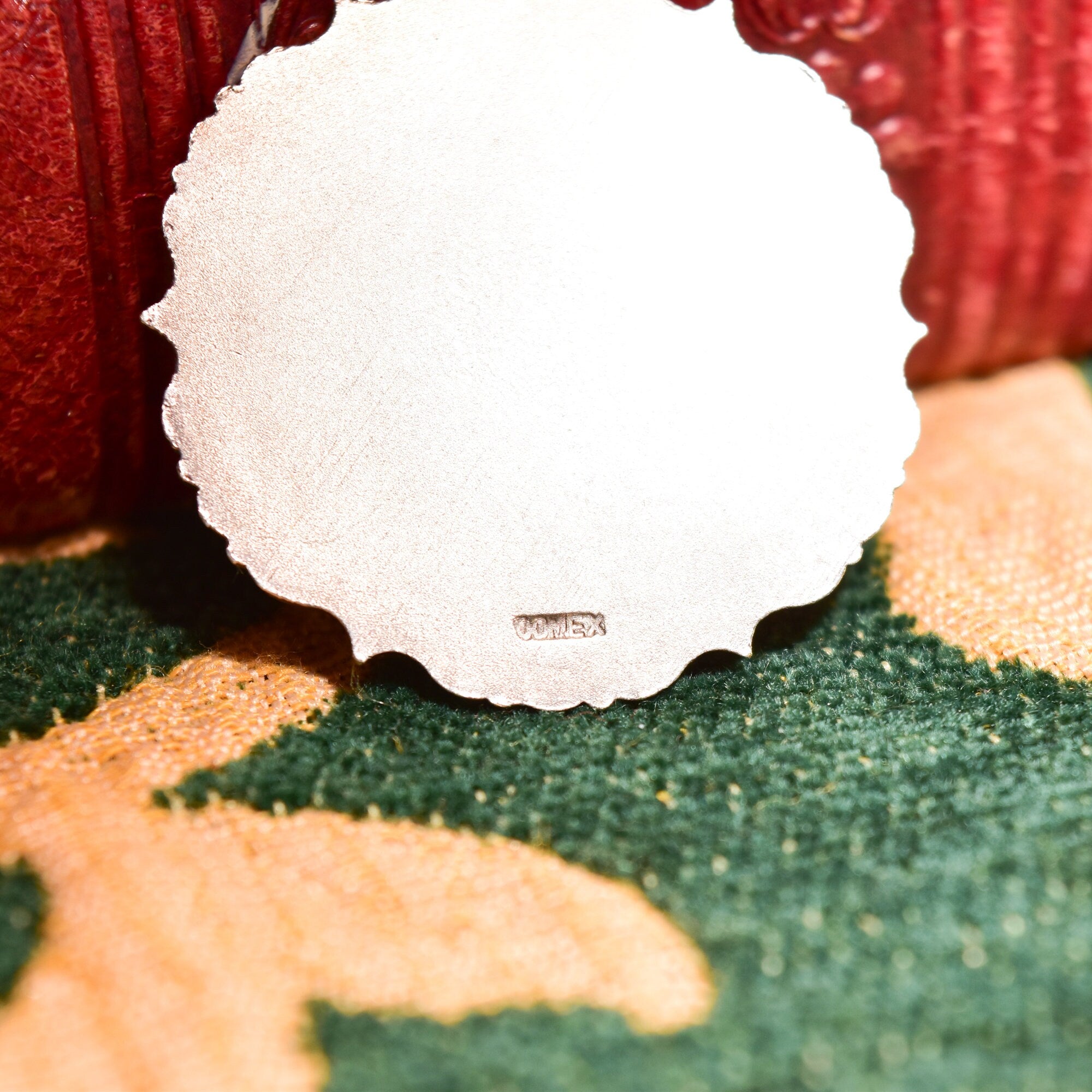 Signed Scrimshaw Flower Pendant In Sterling Silver, Hand-Etched & Inked Bovine Bone, Repousse Setting, 44mm