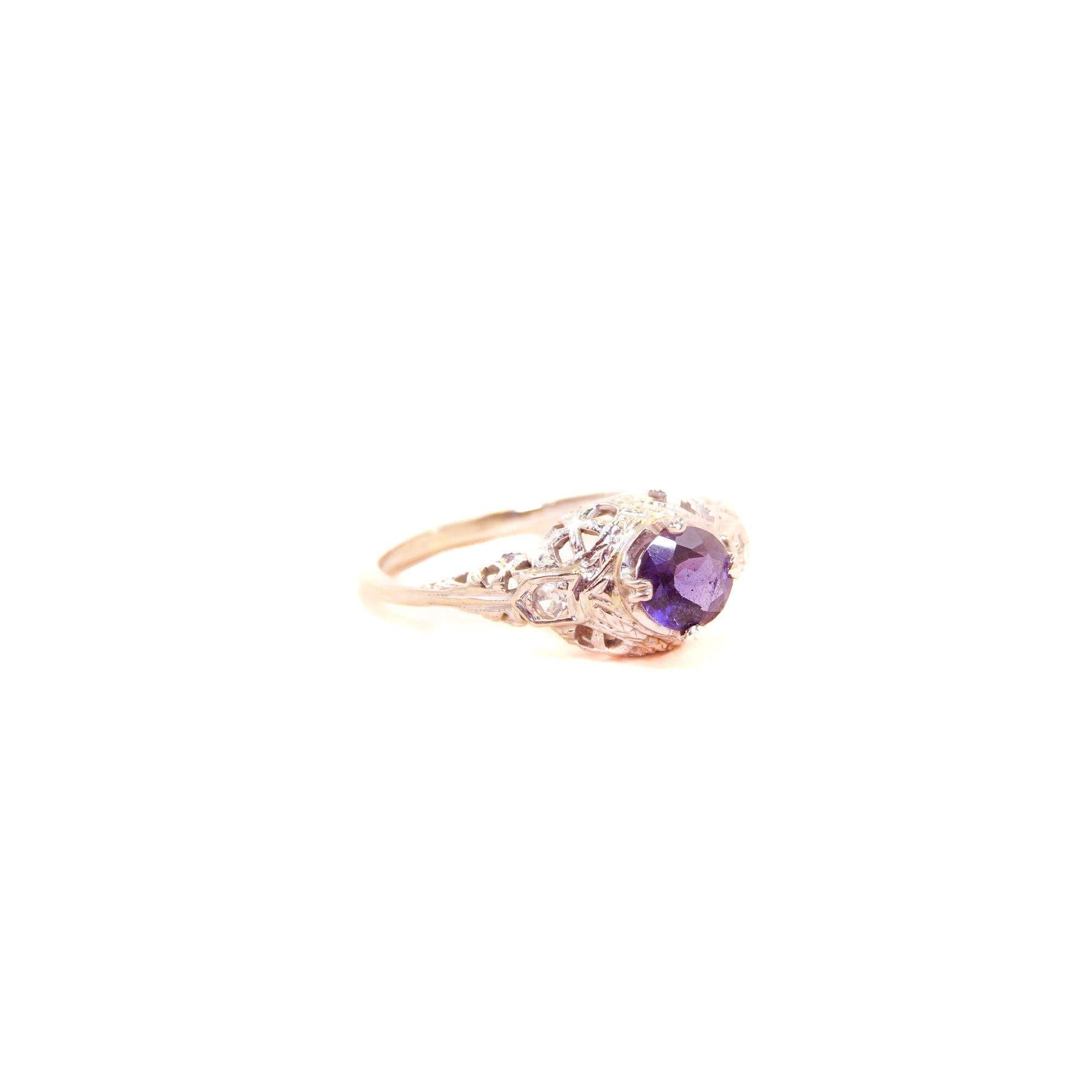 Art Deco Solitaire Sapphire Filigree Engagement Ring In 14K White Gold, Diamond Accents, Promise Ring, 6 3/4 US - Good's Vintage