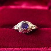 Art Deco Solitaire Sapphire Filigree Engagement Ring In 14K White Gold, Diamond Accents, Promise Ring, 6 3/4 US - Good's Vintage