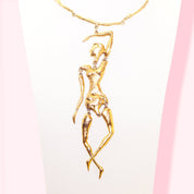 Modernist GSM Brass Plated Pendant Necklace, Huge Mixed Metal Articulated Dancing Lady Figure Pendant, Adjustable