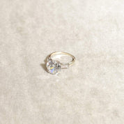 Huge 14K White Gold CZ Diamond Engagement Ring W/ Baguette Diamond Side Stones, Estate Jewelry, Size 8 US - Good's Vintage