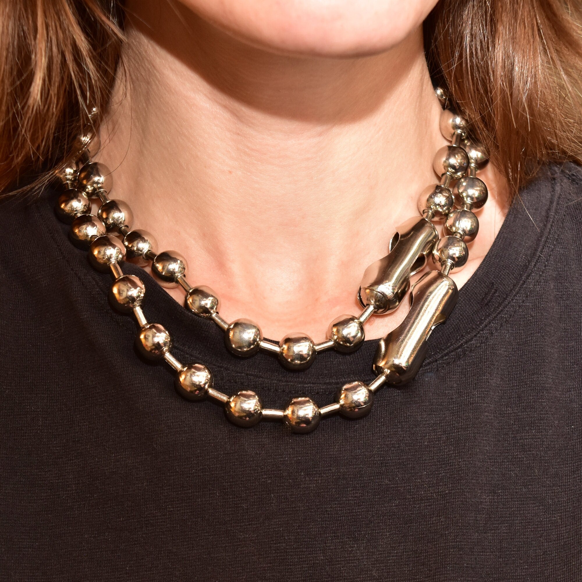 Oversized Ball Chain Necklace, Retro Chunky Stainless Steel Wrap Necklace, Versatile Jewelry, 36" L