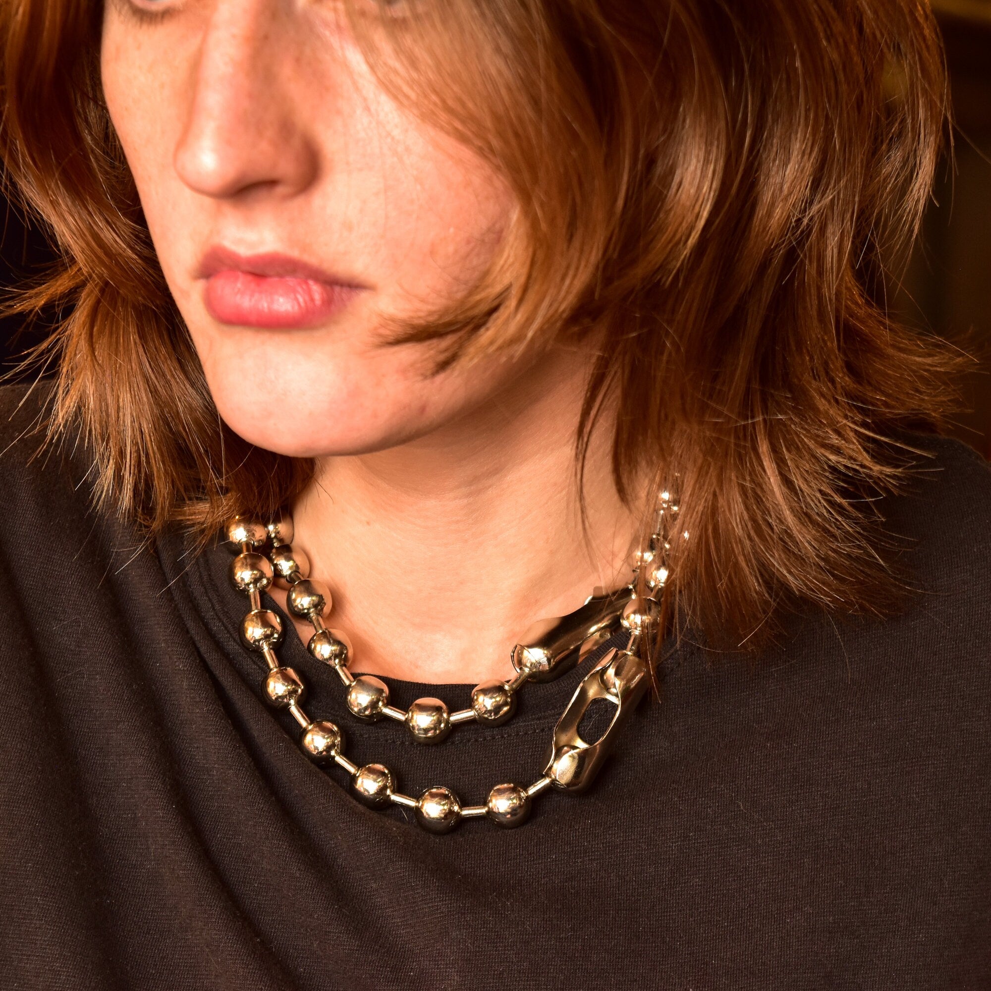 Oversized Ball Chain Necklace, Retro Chunky Stainless Steel Wrap Necklace, Versatile Jewelry, 36" L