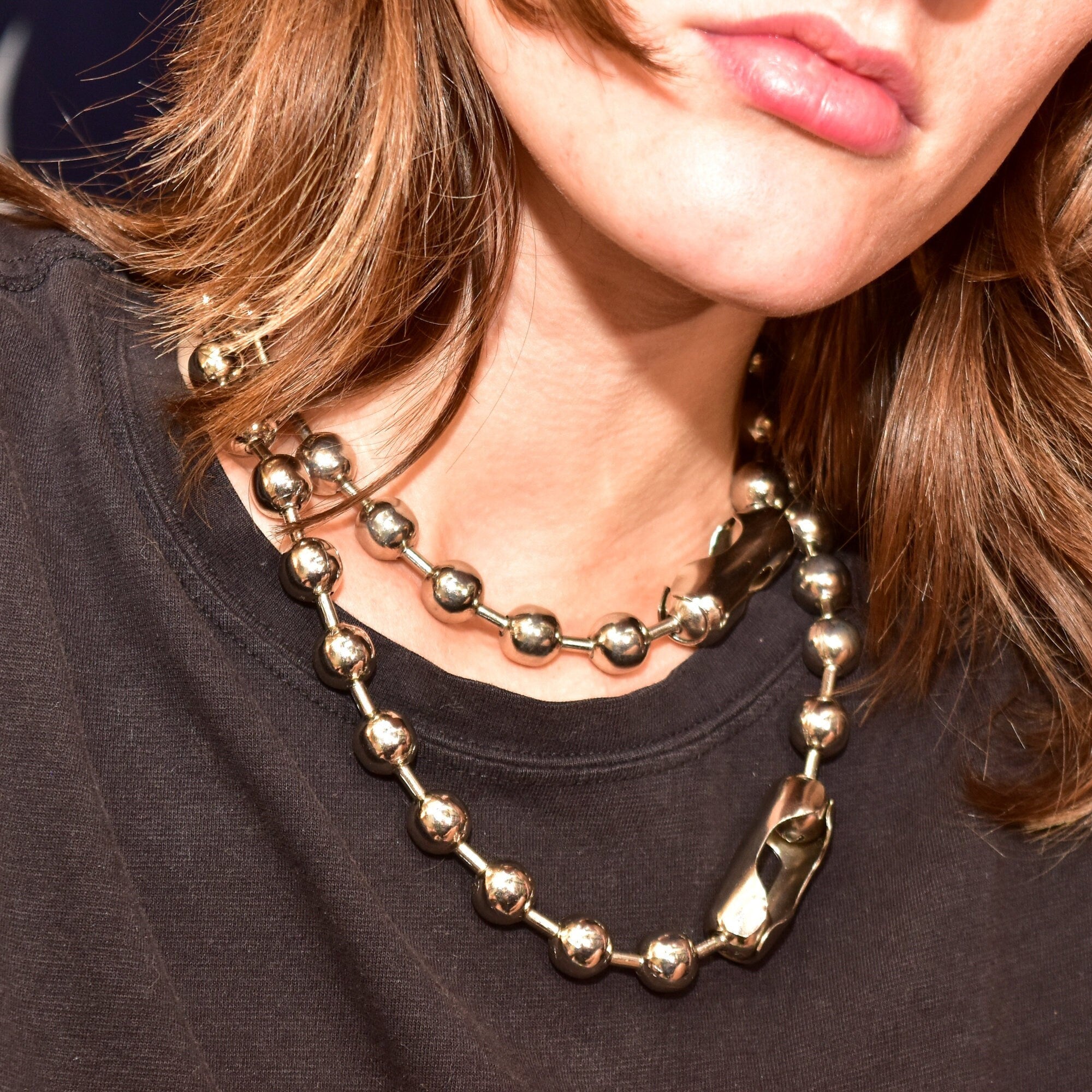Oversized Ball Chain Necklace, Retro Chunky Stainless Steel Wrap Necklace, Versatile Jewelry, 36" L