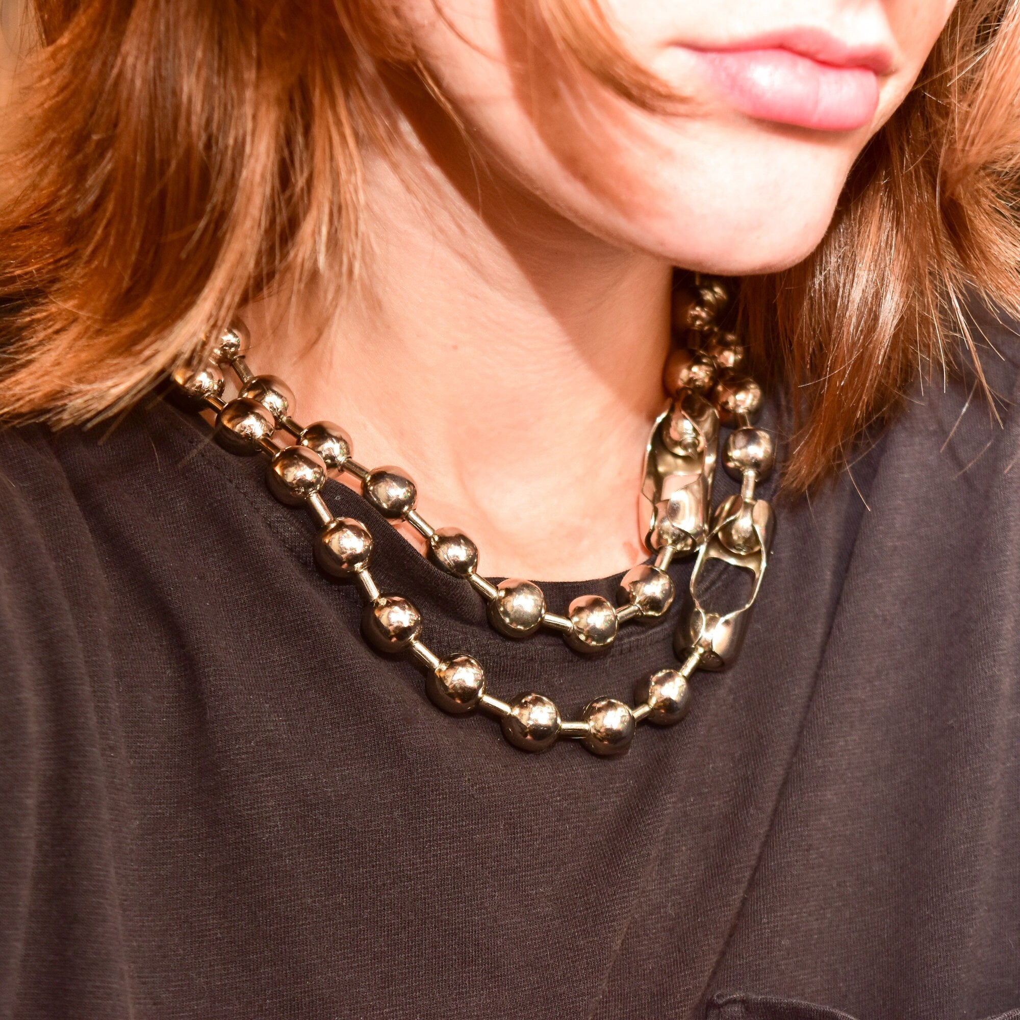 Oversized Ball Chain Necklace, Retro Chunky Stainless Steel Wrap Necklace, Versatile Jewelry, 36" L