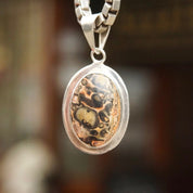 Vintage Sterling Silver Crazy Lace Agate Pendant, Pink & Black Banded Chalcedony Stone, Unique Gemstone, Large Silver Bail, Mexico 925