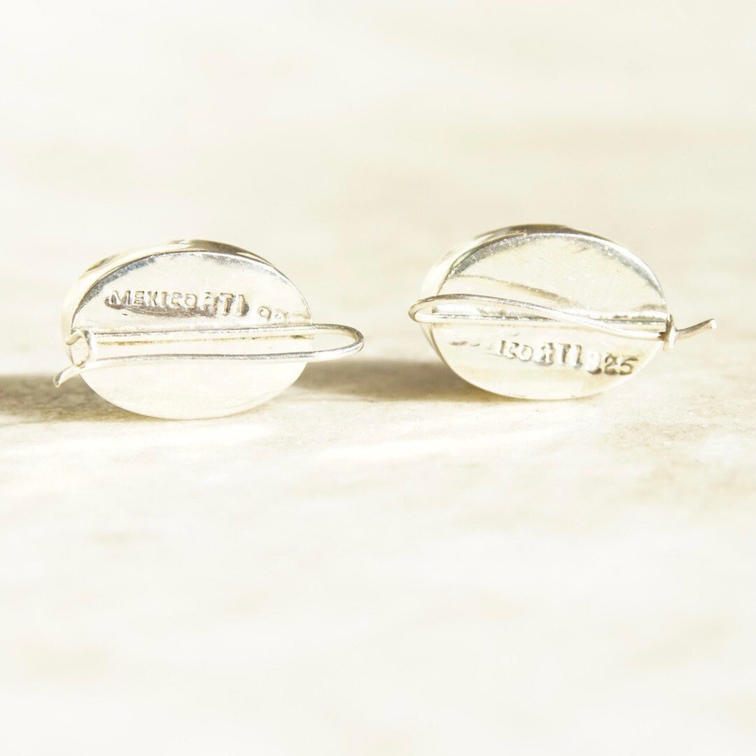 Vintage TAXCO Modernist Sterling Silver Onyx Drop Earrings, Black & Silver Dangle Earrings, Mexico 925, Latch Hook Earrings, 1" Long
