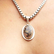 Vintage Sterling Silver Crazy Lace Agate Pendant, Pink & Black Banded Chalcedony Stone, Unique Gemstone, Large Silver Bail, Mexico 925