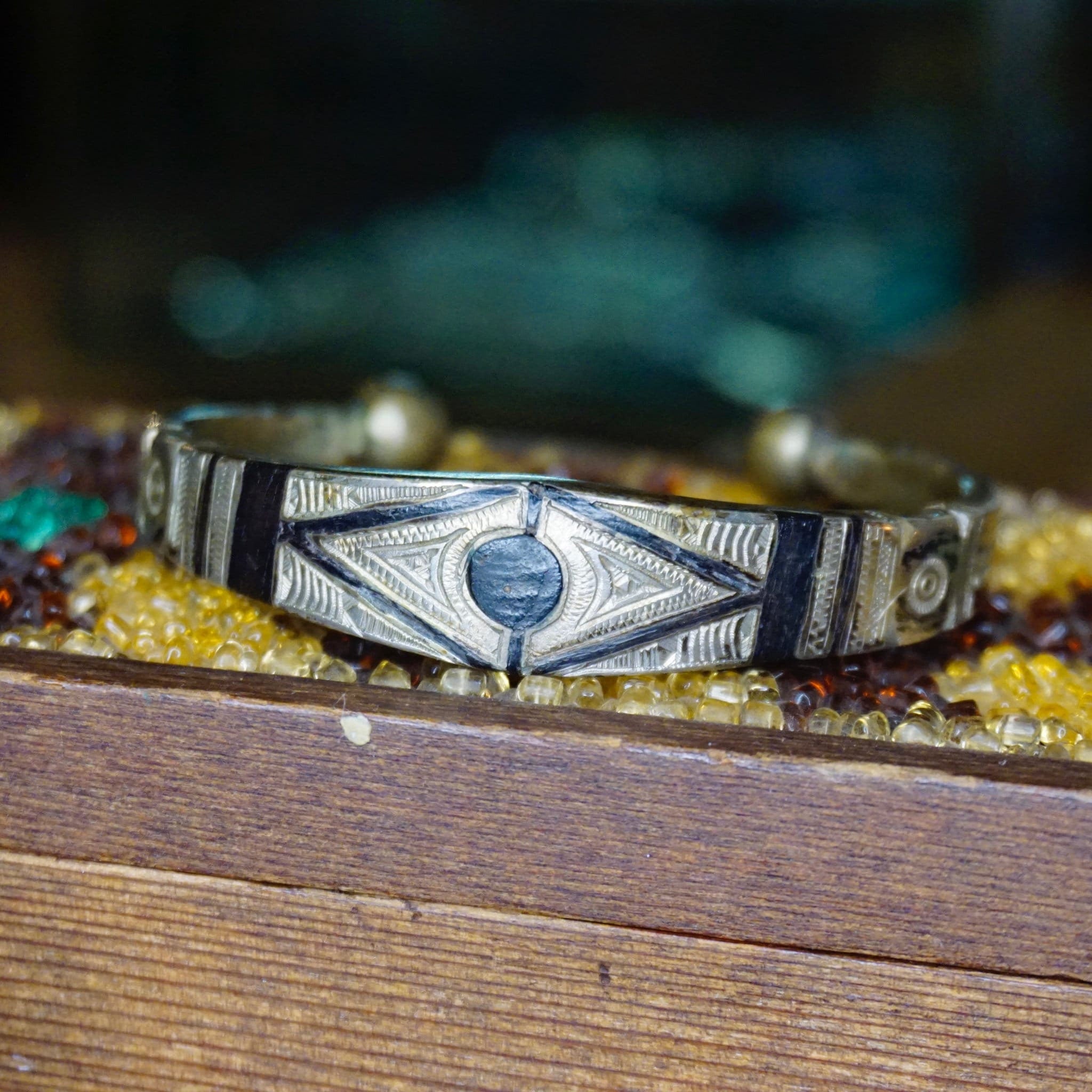 Vintage Tuareg Cuff Bangle, Ornate Silver And Ebony Cuff Bracelet, Solid Metal Cuff With Intricate Etchings, Tribal/Ethnic Jewelry