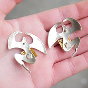 Vintage Two Tone Silver & Gold Stud Earrings, Avant Garde Silver Earrings With Gold Pyramid, Abstract Silver and Gold Tone Post Earrings