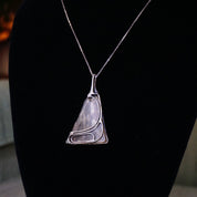 Vintage Sterling Silver Pendant Necklace, Artisan Wire Wrapped Glass Shard Pendant, Silver Box Chain Necklace With Abstract Silver Pendant