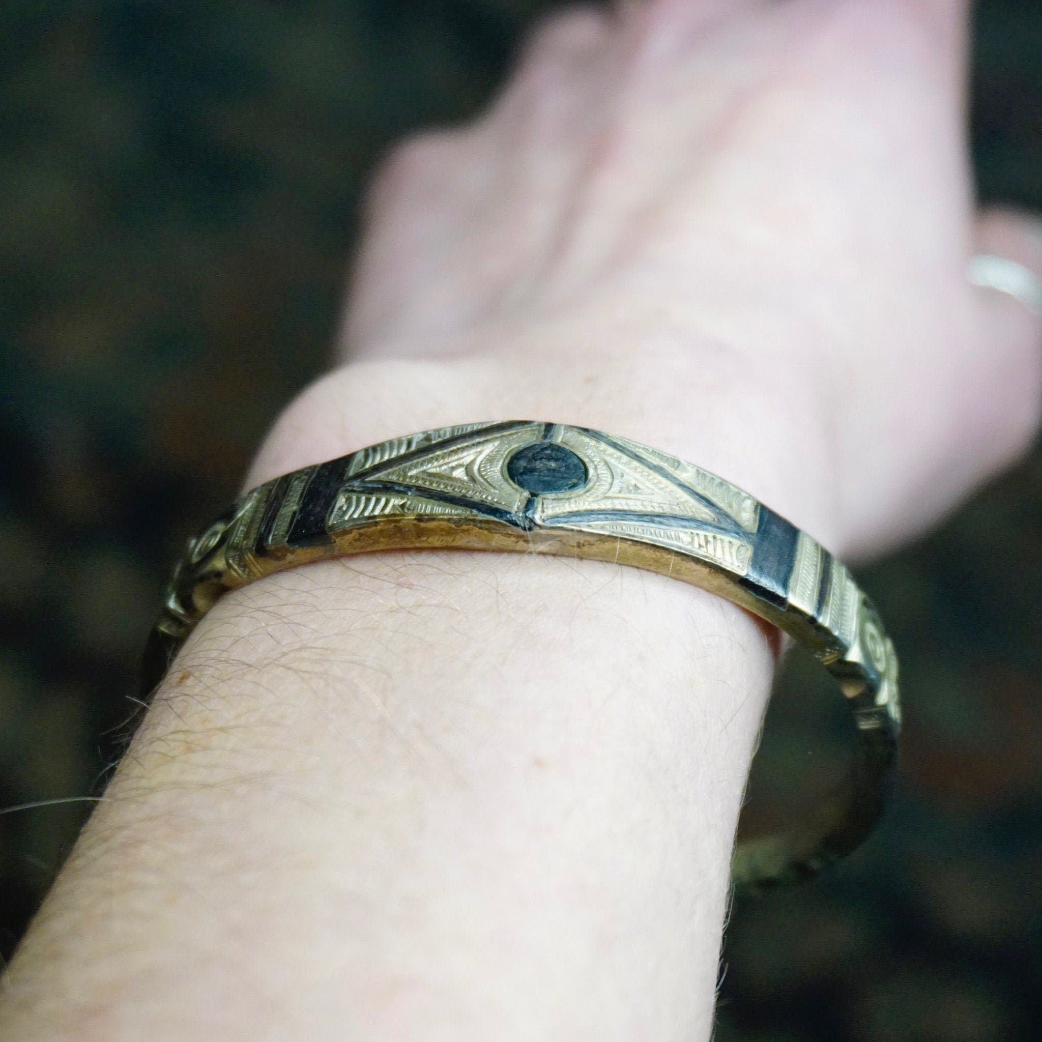Vintage Tuareg Cuff Bangle, Ornate Silver And Ebony Cuff Bracelet, Solid Metal Cuff With Intricate Etchings, Tribal/Ethnic Jewelry