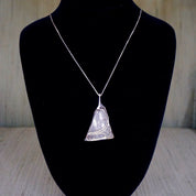 Vintage Sterling Silver Pendant Necklace, Artisan Wire Wrapped Glass Shard Pendant, Silver Box Chain Necklace With Abstract Silver Pendant