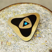 Vintage Sterling Silver Stone Inlay Brooch, Modernist, Gold Tone Silver, Black Onyx & Mosaic Turquoise, Hecho En Mexico, 2 1/8