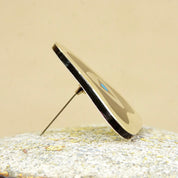 Vintage Sterling Silver Stone Inlay Brooch, Modernist, Gold Tone Silver, Black Onyx & Mosaic Turquoise, Hecho En Mexico, 2 1/8