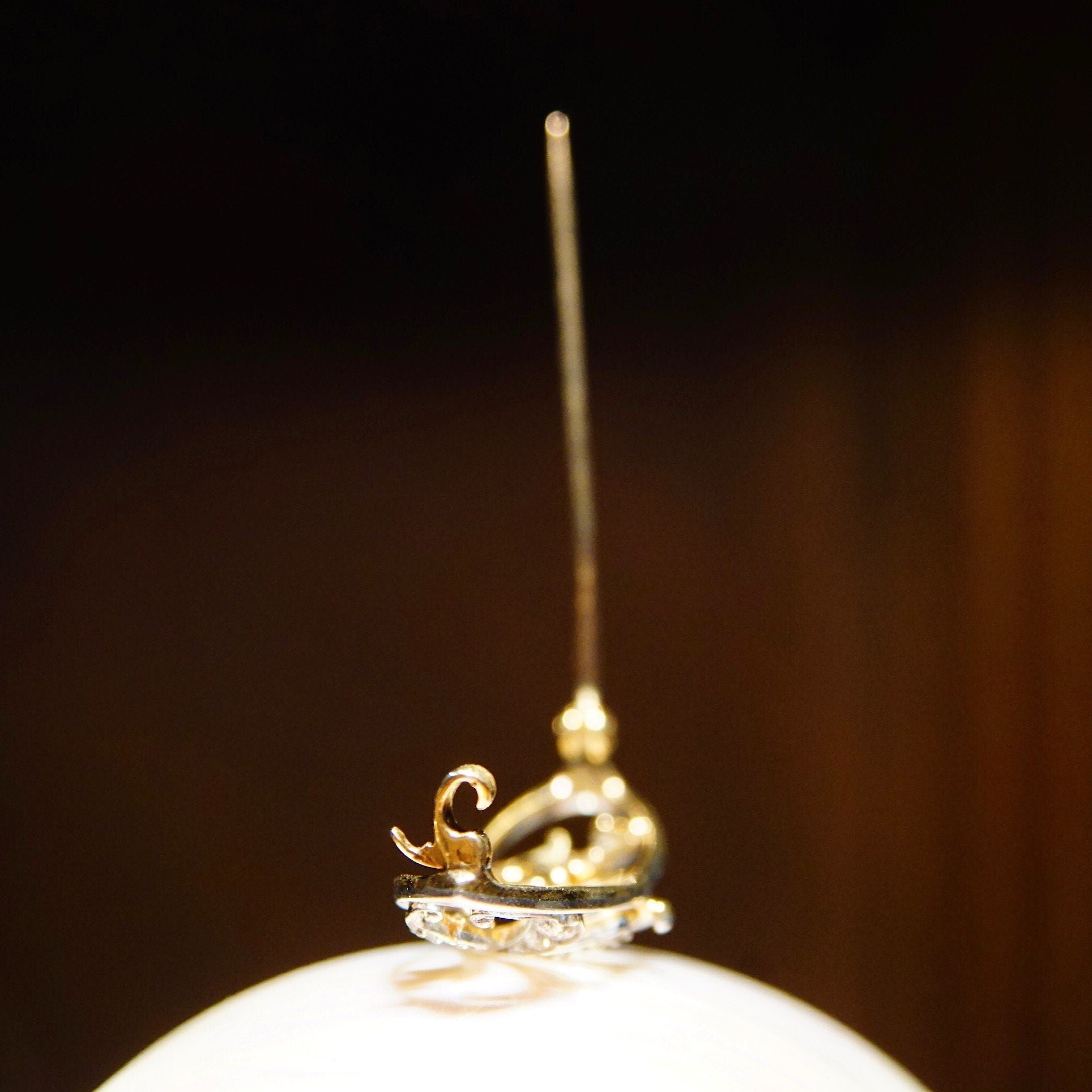 Vintage Two-Tone 14K Gold Diamond & Pearl Brooch, Diamond Encrusted White Gold Pin With Accent Pearl, .18 TCW, Yellow Gold Backing, 1 1/2" L