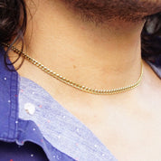 Vintage Italian 14K Gold Curb Chain Necklace, 4mm Yellow Gold Chain, Flat Cuban Link Chain Necklace, Unisex Gold Chain, 18" Long