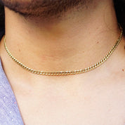 Vintage Italian 14K Gold Curb Chain Necklace, 4mm Yellow Gold Chain, Flat Cuban Link Chain Necklace, Unisex Gold Chain, 18" Long