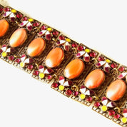 Victorian Czech Enamel Filigree Pink Satin Glass Panel Bracelet, 1/20 12KT GF, Dazzling Gold Filled Wide Panel Cuff, 6 1/2" L x 1 1/2" W