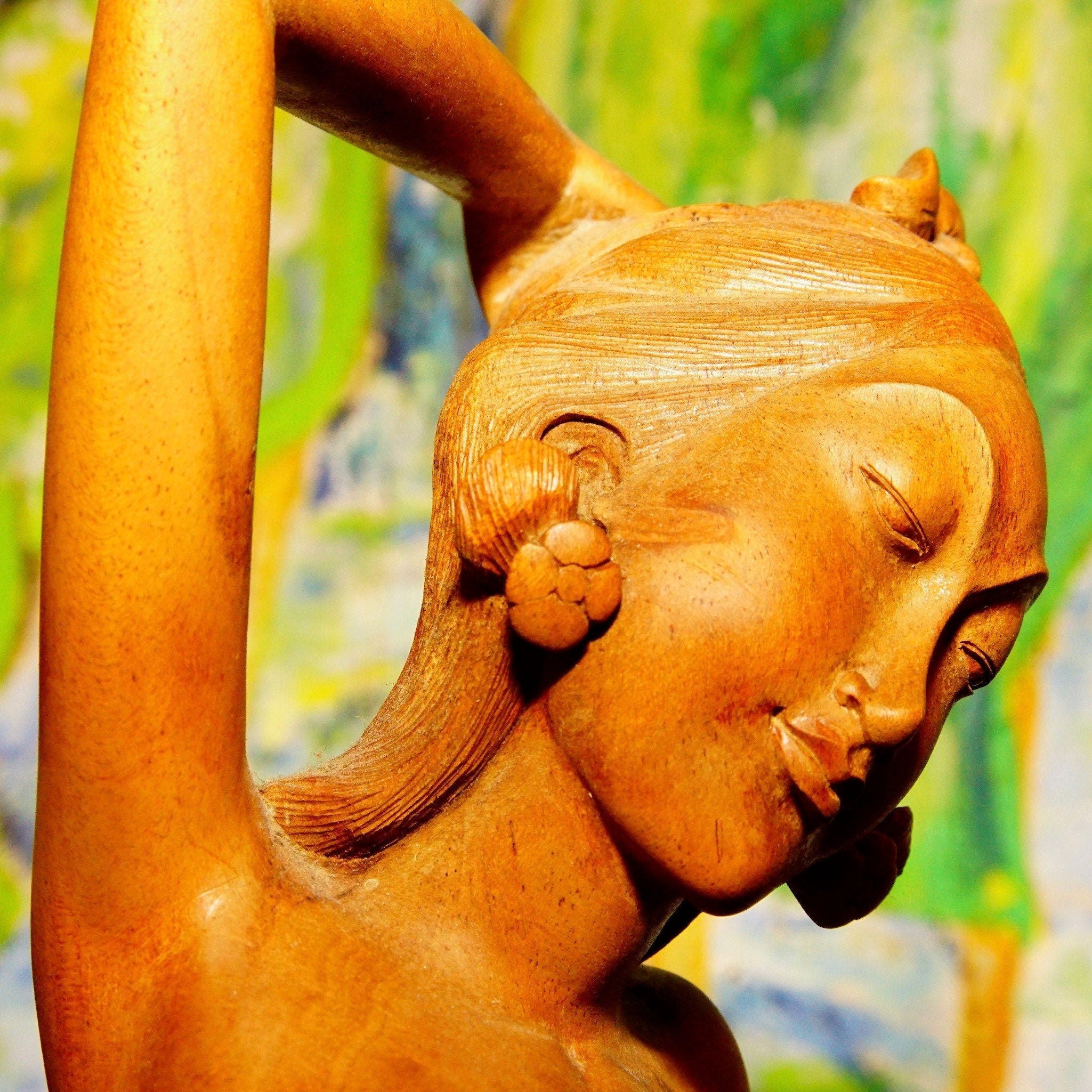 Vintage Tantra Gallery Hand Carved Wood Carved Balinese Goddess Statue, Erotic Wood Table Top Figural Sculpture, Handmade In Bali, 10 Tall