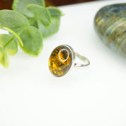 Vintage Sterling Silver Amber Ring, Beautiful Oval Amber Ring, Natural Amber With Inclusions, Minimalist Silver Amber Ring, 925 Jewelry