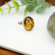 Vintage Sterling Silver Amber Ring, Beautiful Oval Amber Ring, Natural Amber With Inclusions, Minimalist Silver Amber Ring, 925 Jewelry