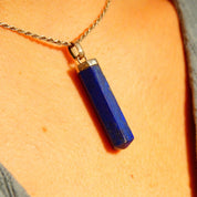 Vintage Sterling Silver Lapis Lazuli Spike Pendant, Lapis Pencil Pendant, Hexagonal Gemstone Prism, Bohemian, Crystal Lover, 1 7/8" L