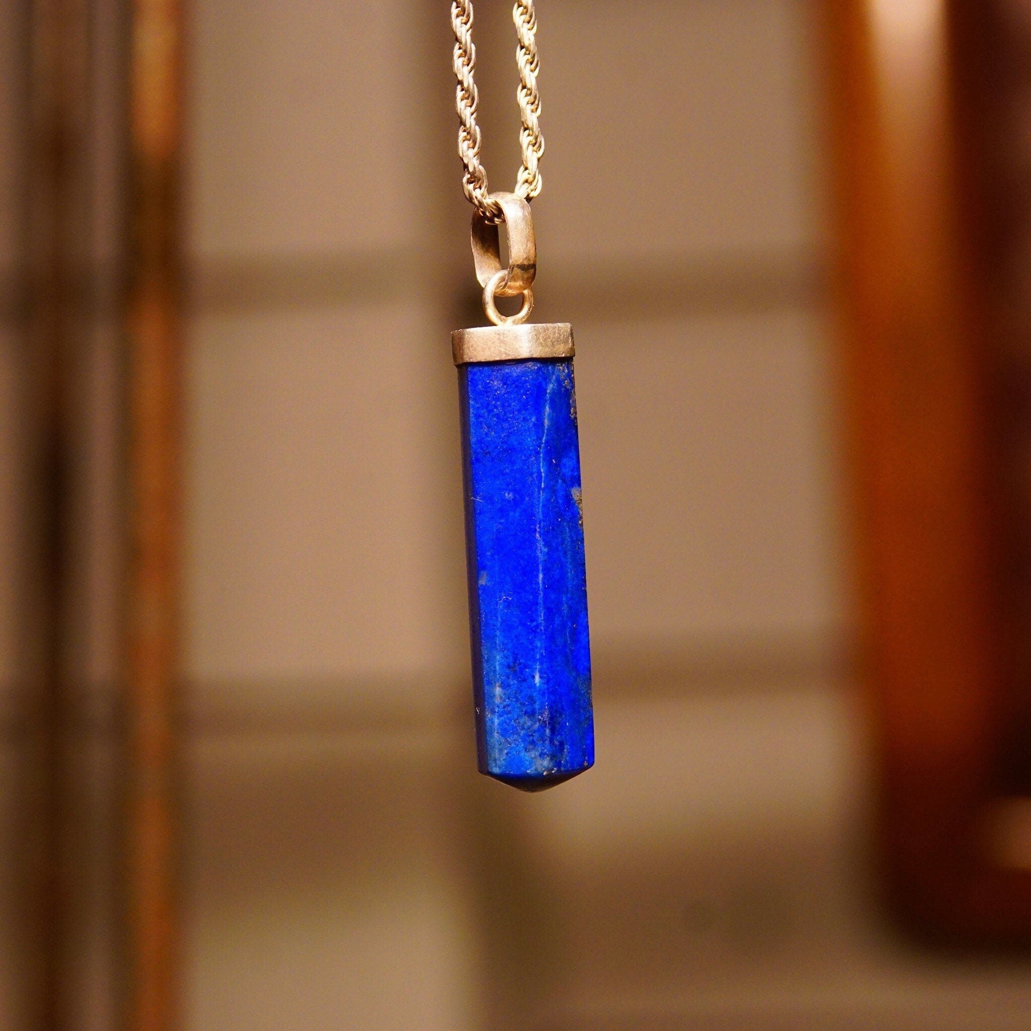 Vintage Sterling Silver Lapis Lazuli Spike Pendant, Lapis Pencil Pendant, Hexagonal Gemstone Prism, Bohemian, Crystal Lover, 1 7/8" L