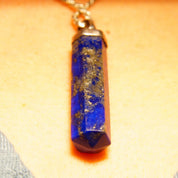 Vintage Sterling Silver Lapis Lazuli Spike Pendant, Lapis Pencil Pendant, Hexagonal Gemstone Prism, Bohemian, Crystal Lover, 1 7/8" L