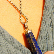 Vintage Sterling Silver Lapis Lazuli Spike Pendant, Lapis Pencil Pendant, Hexagonal Gemstone Prism, Bohemian, Crystal Lover, 1 7/8" L