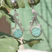 Vintage TAXCO Sterling Silver Mosaic Turquoise Inlay Dangle Earrings, Abstract Cutout Earrings, Light Blue Turquoise, TC-216 Mexico 925