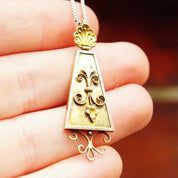 Antique 14K Gold Pendant, Ornate Rectangular Teardrop Pendant, Gold Wore Design, Fleur De Lis, Victorian Necklace Pendant, 1 3/4 Long