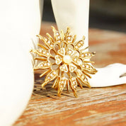 Antique 14K Gold Seed Pearl Sunburst Pendant/Brooch, Beautiful Yellow Gold Starburst Pendant, Intricate Pearl Encrusted Pin, 1 1/2"