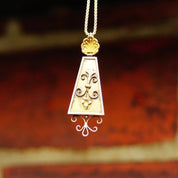 Antique 14K Gold Pendant, Ornate Rectangular Teardrop Pendant, Gold Wore Design, Fleur De Lis, Victorian Necklace Pendant, 1 3/4 Long