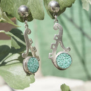 Vintage TAXCO Sterling Silver Mosaic Turquoise Inlay Dangle Earrings, Abstract Cutout Earrings, Light Blue Turquoise, TC-216 Mexico 925