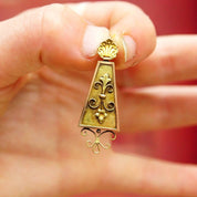 Antique 14K Gold Pendant, Ornate Rectangular Teardrop Pendant, Gold Wore Design, Fleur De Lis, Victorian Necklace Pendant, 1 3/4 Long