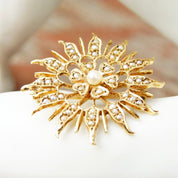 Antique 14K Gold Seed Pearl Sunburst Pendant/Brooch, Beautiful Yellow Gold Starburst Pendant, Intricate Pearl Encrusted Pin, 1 1/2"