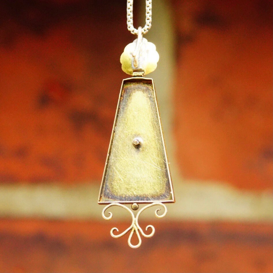 Antique 14K Gold Pendant, Ornate Rectangular Teardrop Pendant, Gold Wore Design, Fleur De Lis, Victorian Necklace Pendant, 1 3/4 Long