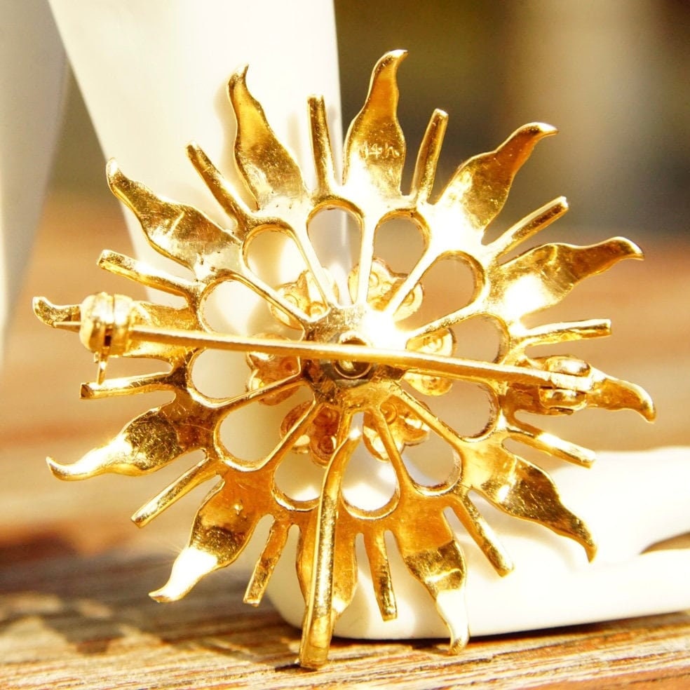 Antique 14K Gold Seed Pearl Sunburst Pendant/Brooch, Beautiful Yellow Gold Starburst Pendant, Intricate Pearl Encrusted Pin, 1 1/2"
