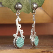 Vintage TAXCO Sterling Silver Mosaic Turquoise Inlay Dangle Earrings, Abstract Cutout Earrings, Light Blue Turquoise, TC-216 Mexico 925
