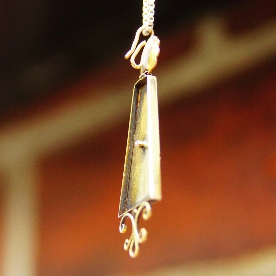 Antique 14K Gold Pendant, Ornate Rectangular Teardrop Pendant, Gold Wore Design, Fleur De Lis, Victorian Necklace Pendant, 1 3/4 Long