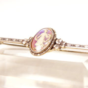 Antique Art Deco Sterling Silver England Sulphide Butterfly Wing Cameo Bar Pin, Small Figural, Floral Details, Engraved Accents, 1 3/8" L
