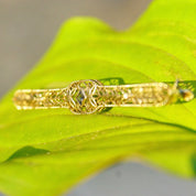 Antique Art Deco 14K White Gold Filigree & Sapphire Bar Pin, Floral Motifs, Faceted Square Gemstone, Ornate Gold Filigree Brooch, 2 1/2" L