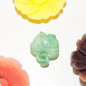 Antique Chinese Hand-Carved Nephrite Jade Fruit Pendant & Carved Jade Loop, Dangling Lychee Fruit Pendant, Cloudy Green Jade Stone, 1 1/4" L