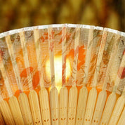 Antique Chinese Hand Made Silkscreen Fan & Decorative Wooden Case, Translucent Silk Leaves With Floral Pattern, Hand Painted Bird Box Design