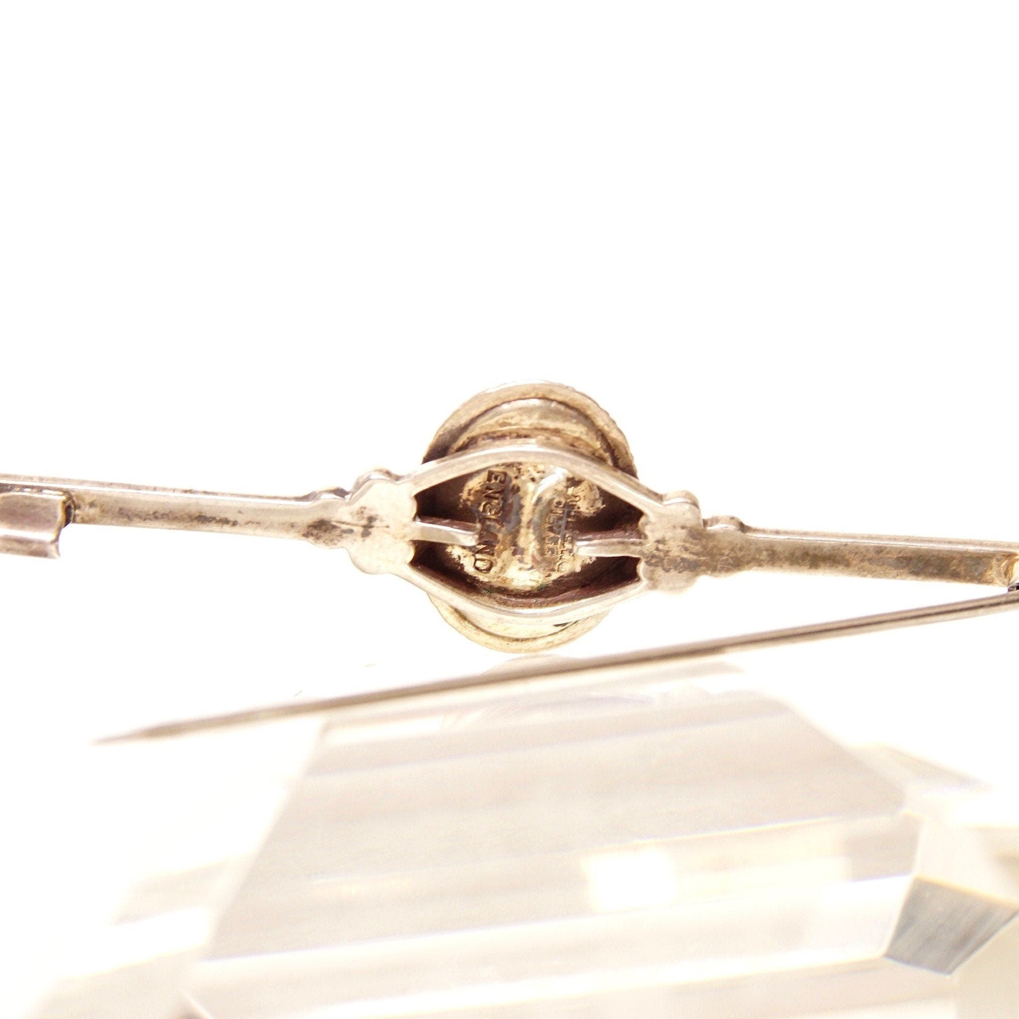 Antique Art Deco Sterling Silver England Sulphide Butterfly Wing Cameo Bar Pin, Small Figural, Floral Details, Engraved Accents, 1 3/8" L