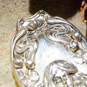 Antique Art Nouveau Sterling Silver Repousse Grooming Brush, Embossed Girls Face With Floral Designs & Engraved Initials, Sterling 1541 M
