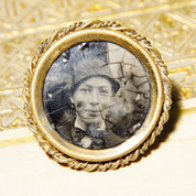 Antique Gold Filled Photo Portrait Brooch Pin, Victorian Mourning Jewelry, Black & White Photo Of A Man, Woven Gold Frame, 1 1/4"